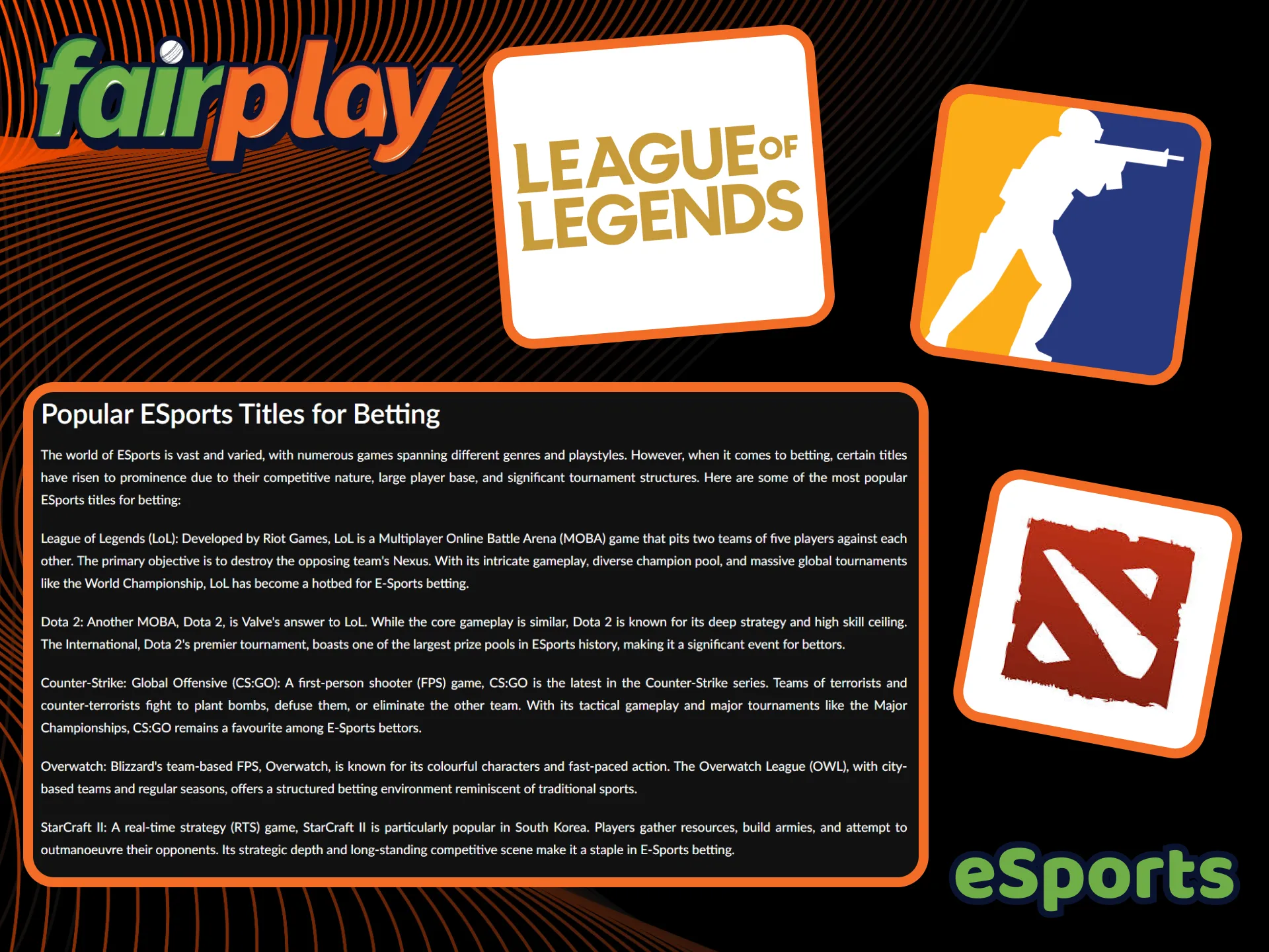 Bet on popular games in the FairPlay eSports section.