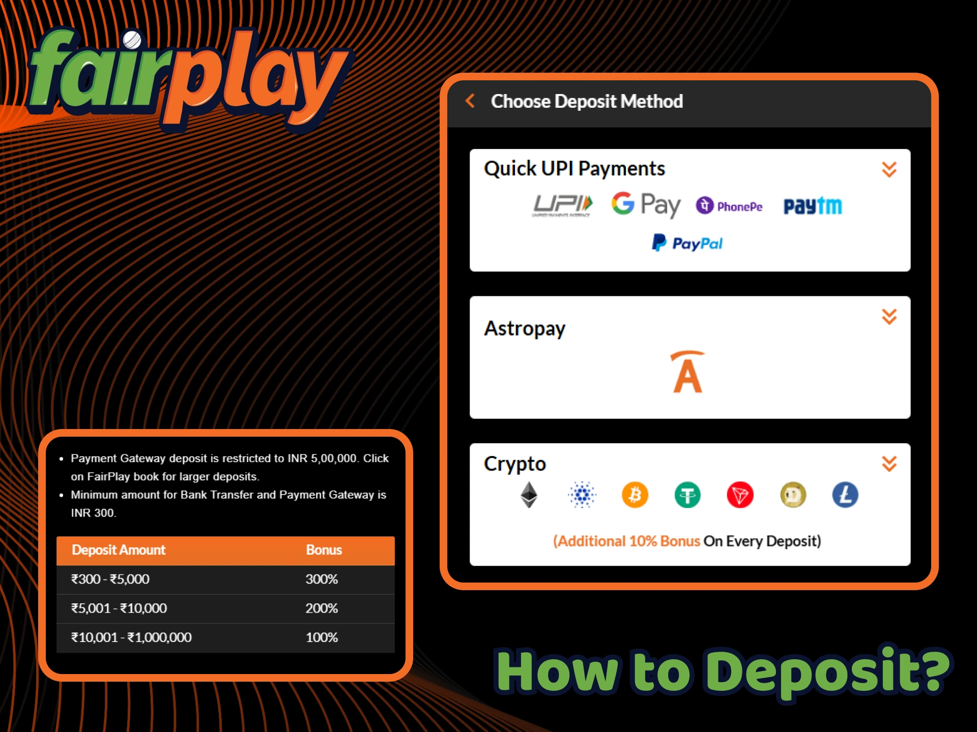 Learn how to choose payment options and fund your FairPlay account.