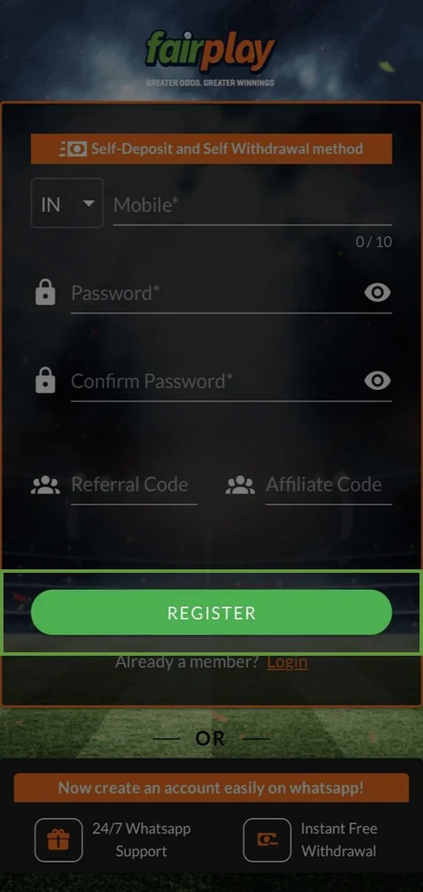 Confirm your participation on the FairPlay website by completing your registration.