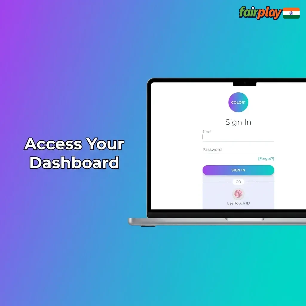 Dashboard login interface where returning players enter their registered email and secure password.